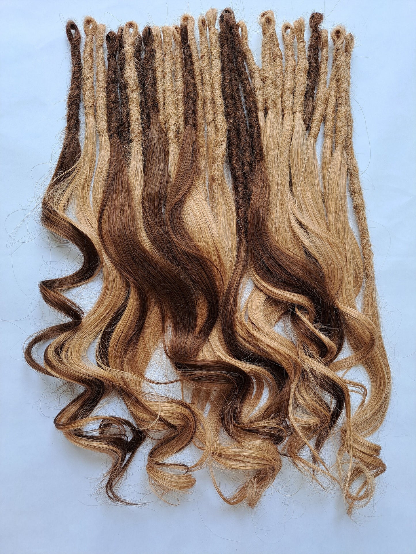 READY TO SHIP - Shed resistant se 100% Human Hair Hybrid Locks extra volume luxe thick goddess ends caramel blonde & brown dreads dreadlocks