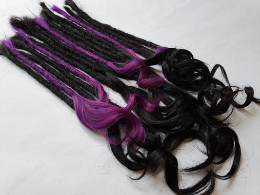 READY TO SHIP - Shed resistant 100% Human Hair Hybrid Lock extra volume luxe thick goddess ends black and purple dreads dreadlocks extenders