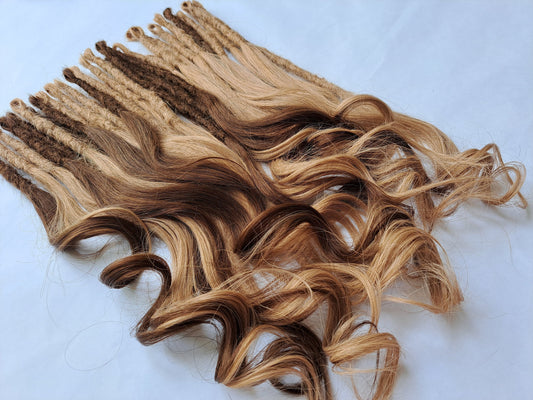 READY TO SHIP - Shed resistant se 100% Human Hair Hybrid Locks extra volume luxe thick goddess ends caramel blonde & brown dreads dreadlocks