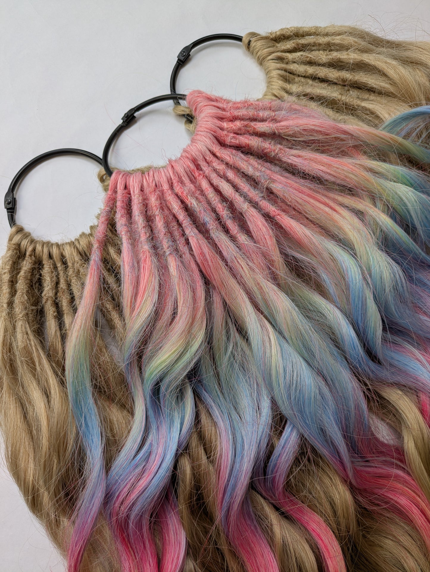 Ready to Ship! Full head of brushable Hybrid Locks (Anna Curls) in Blonde & Rainbow