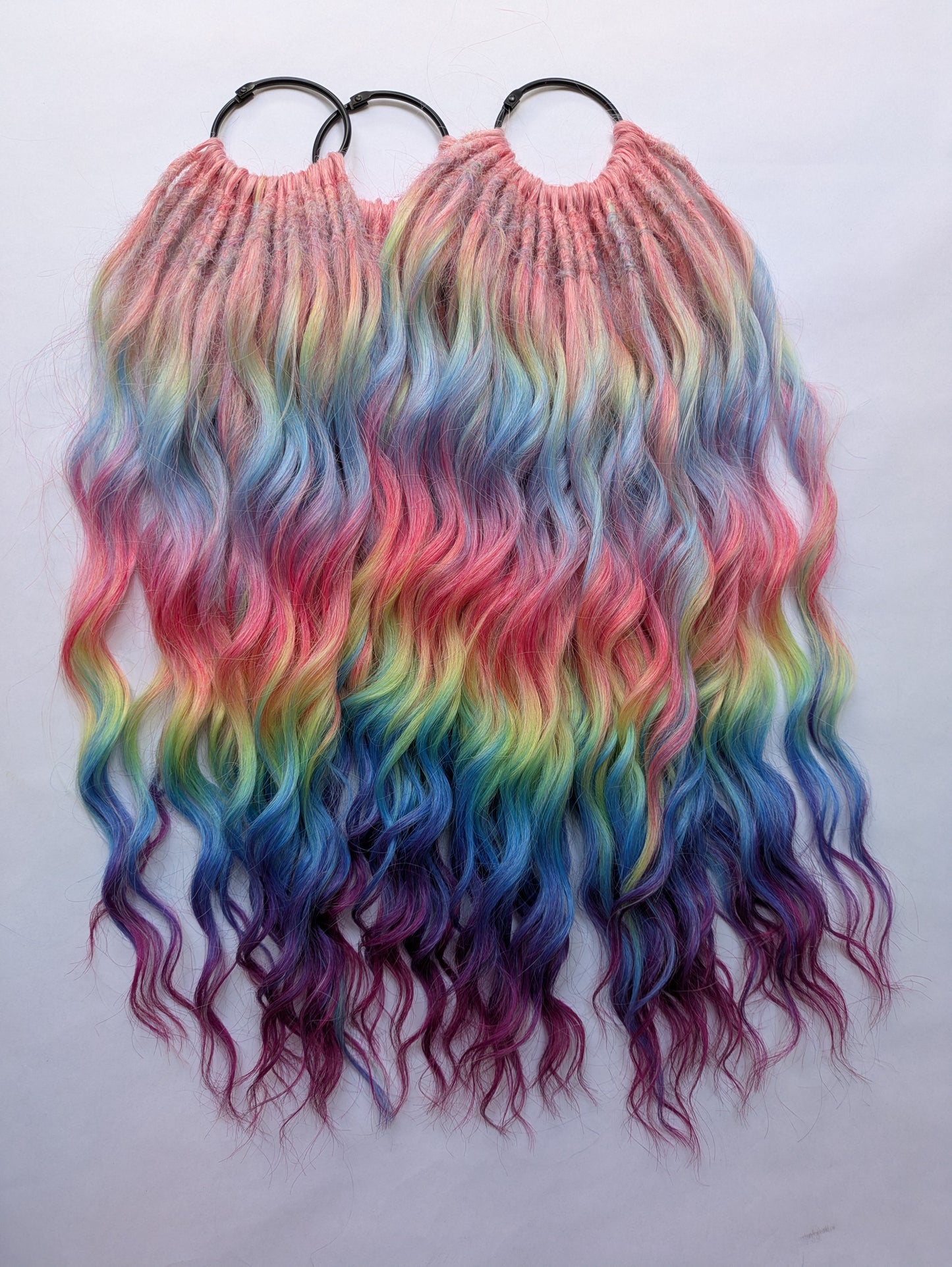 Ready to Ship! Full head of brushable Hybrid Locks (Anna Curls) in Rainbow