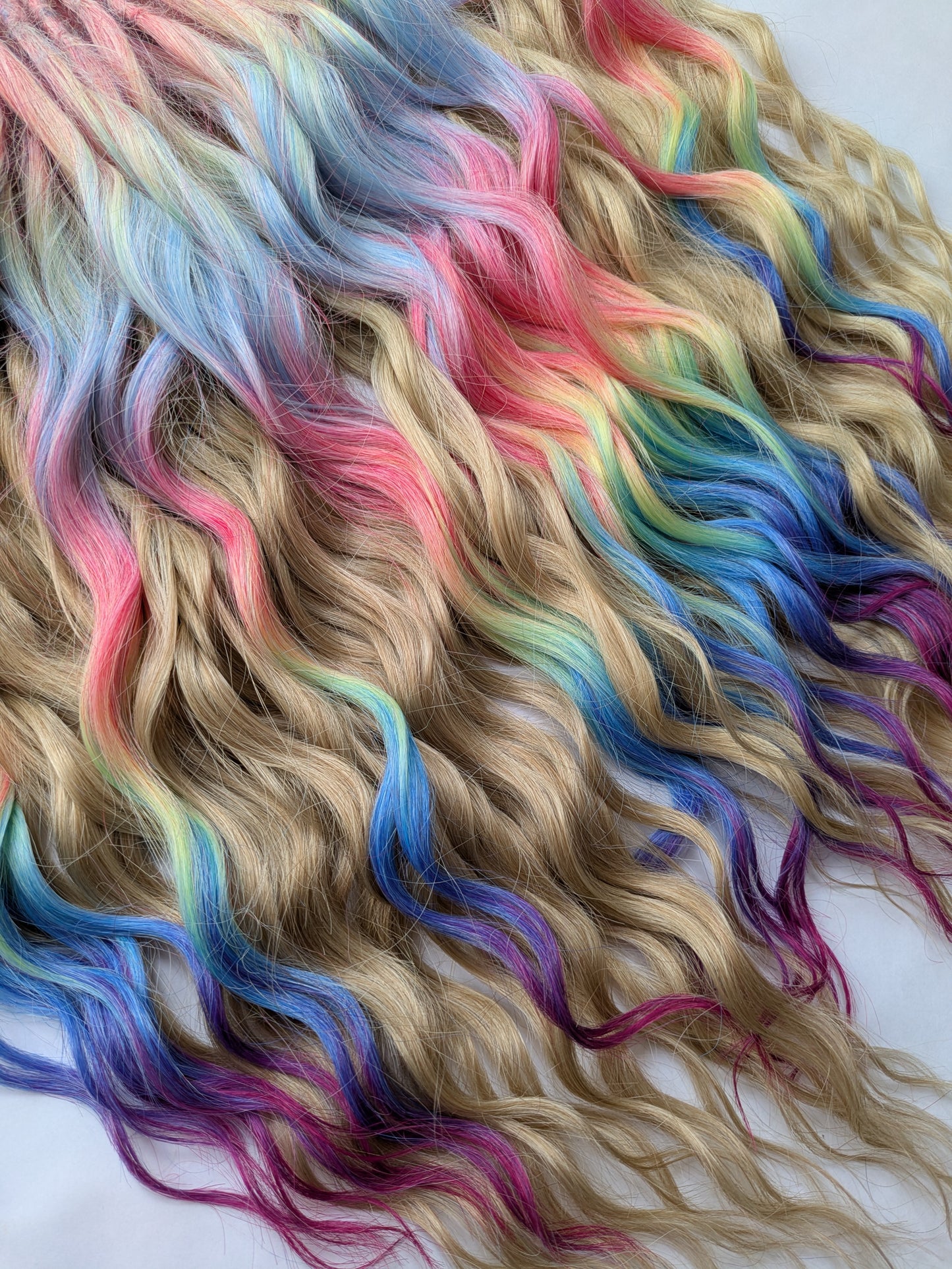 Ready to Ship! Full head of brushable Hybrid Locks (Anna Curls) in Blonde & Rainbow