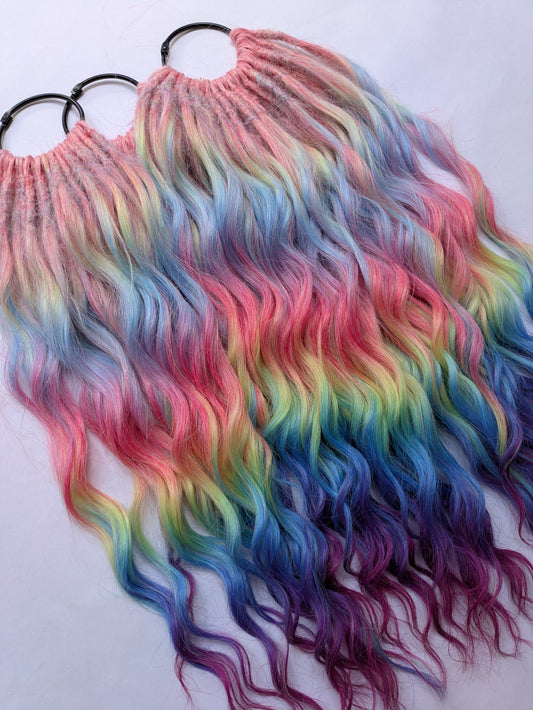 Ready to Ship! Full head of brushable Hybrid Locks (Anna Curls) in Rainbow