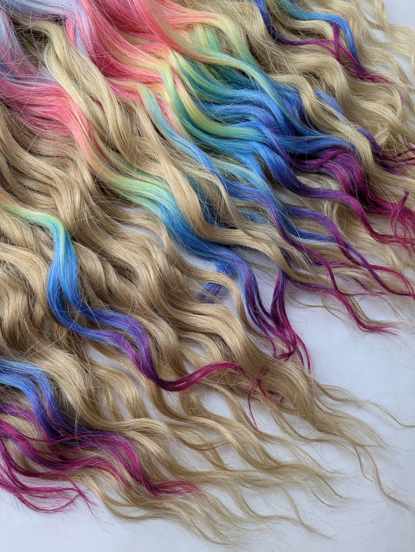 Ready to Ship! Full head of brushable Hybrid Locks (Anna Curls) in Blonde & Rainbow