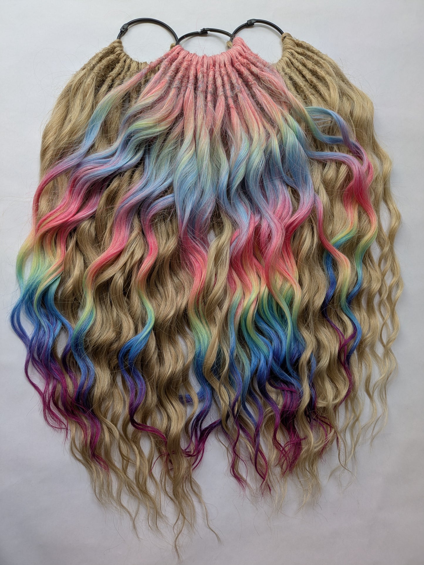 Ready to Ship! Full head of brushable Hybrid Locks (Anna Curls) in Blonde & Rainbow