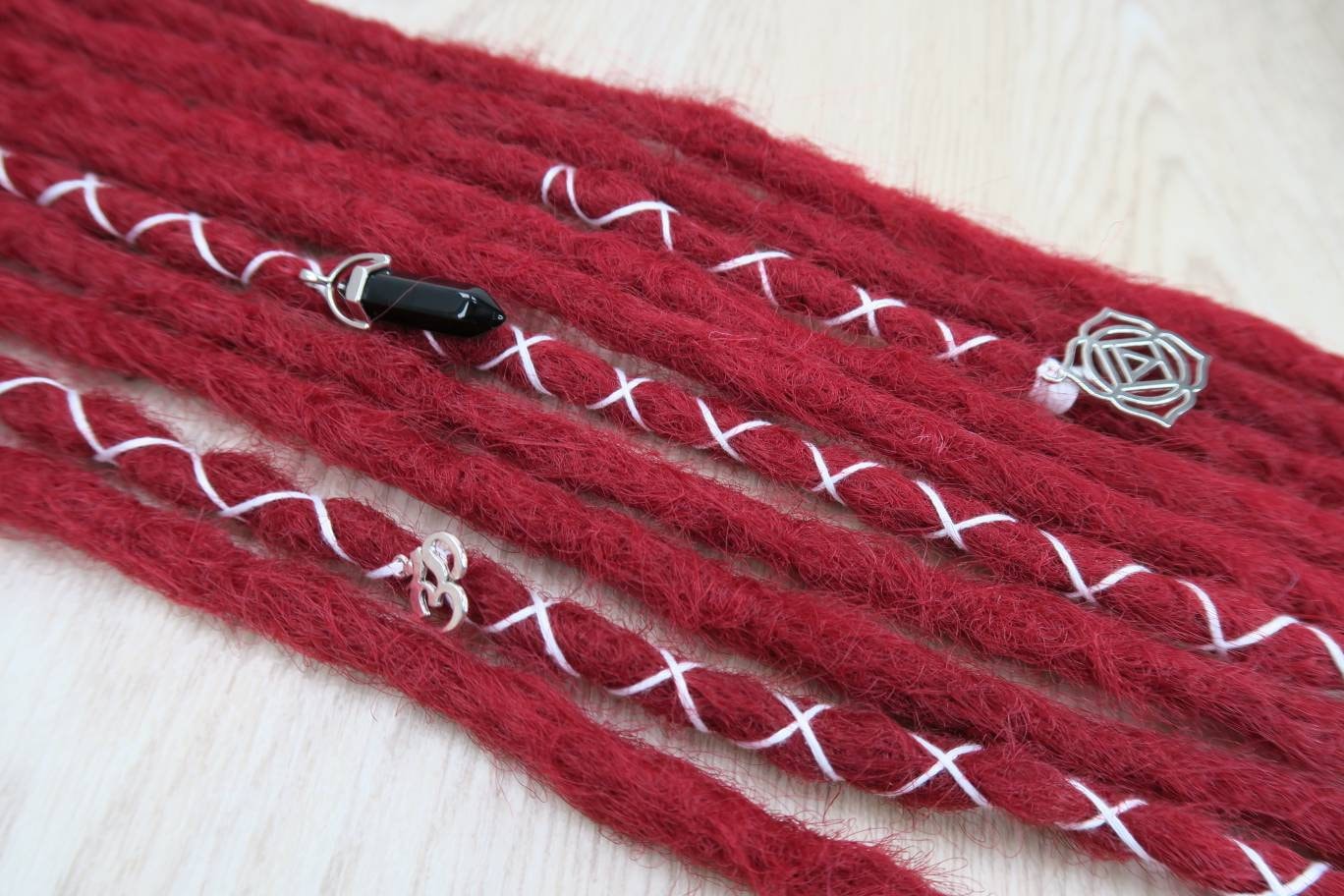 READY TO SHIP Root Chakra Dreadlock Accent Set - Realistic Crochet dreadlocks. Single Ended se Long Red Dreads - Muladhara Chakra