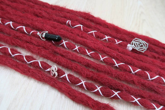 READY TO SHIP Root Chakra Dreadlock Accent Set - Realistic Crochet dreadlocks. Single Ended se Long Red Dreads - Muladhara Chakra