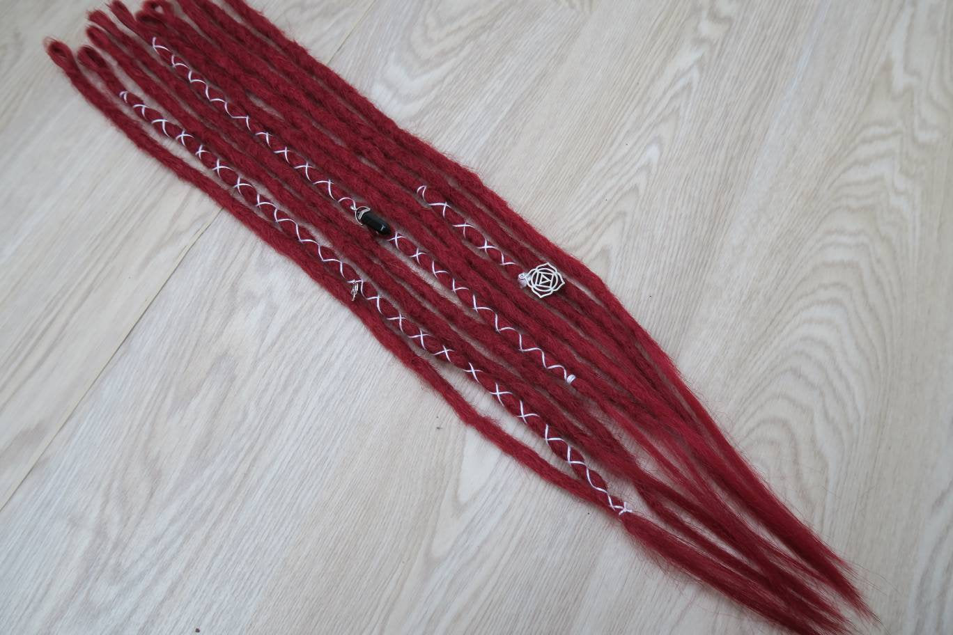 READY TO SHIP Root Chakra Dreadlock Accent Set - Realistic Crochet dreadlocks. Single Ended se Long Red Dreads - Muladhara Chakra