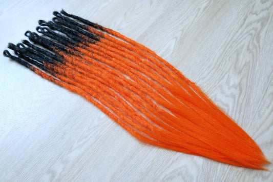 READY TO SHIP - 16 long ombre black to bright neon orange single ended braid in dreads Dreadlocks, crochet synthetic braid in