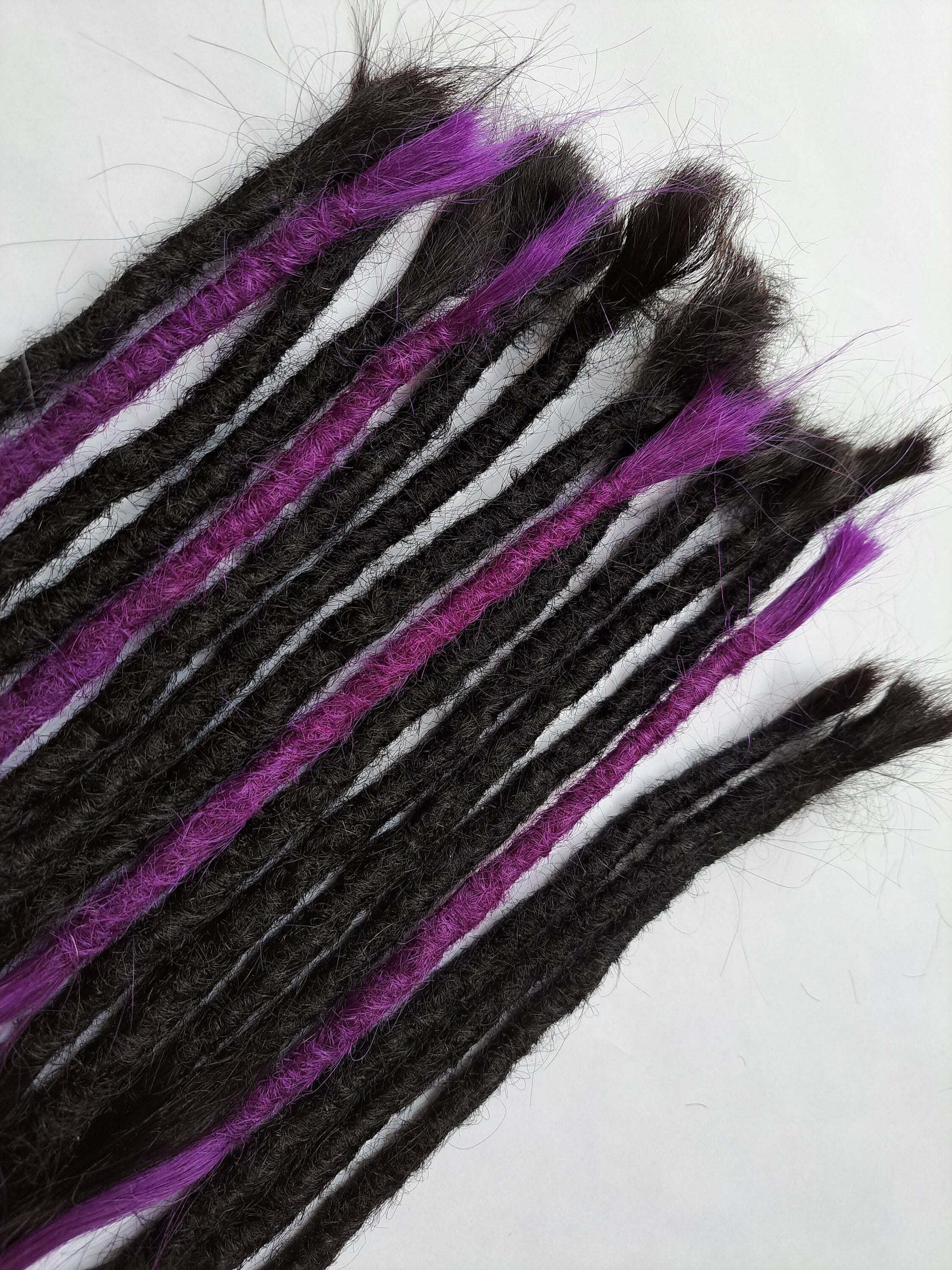 READY TO SHIP - Shed resistant 100% Human Hair Hybrid Lock extra volume luxe thick goddess ends black and purple dreads dreadlocks extenders