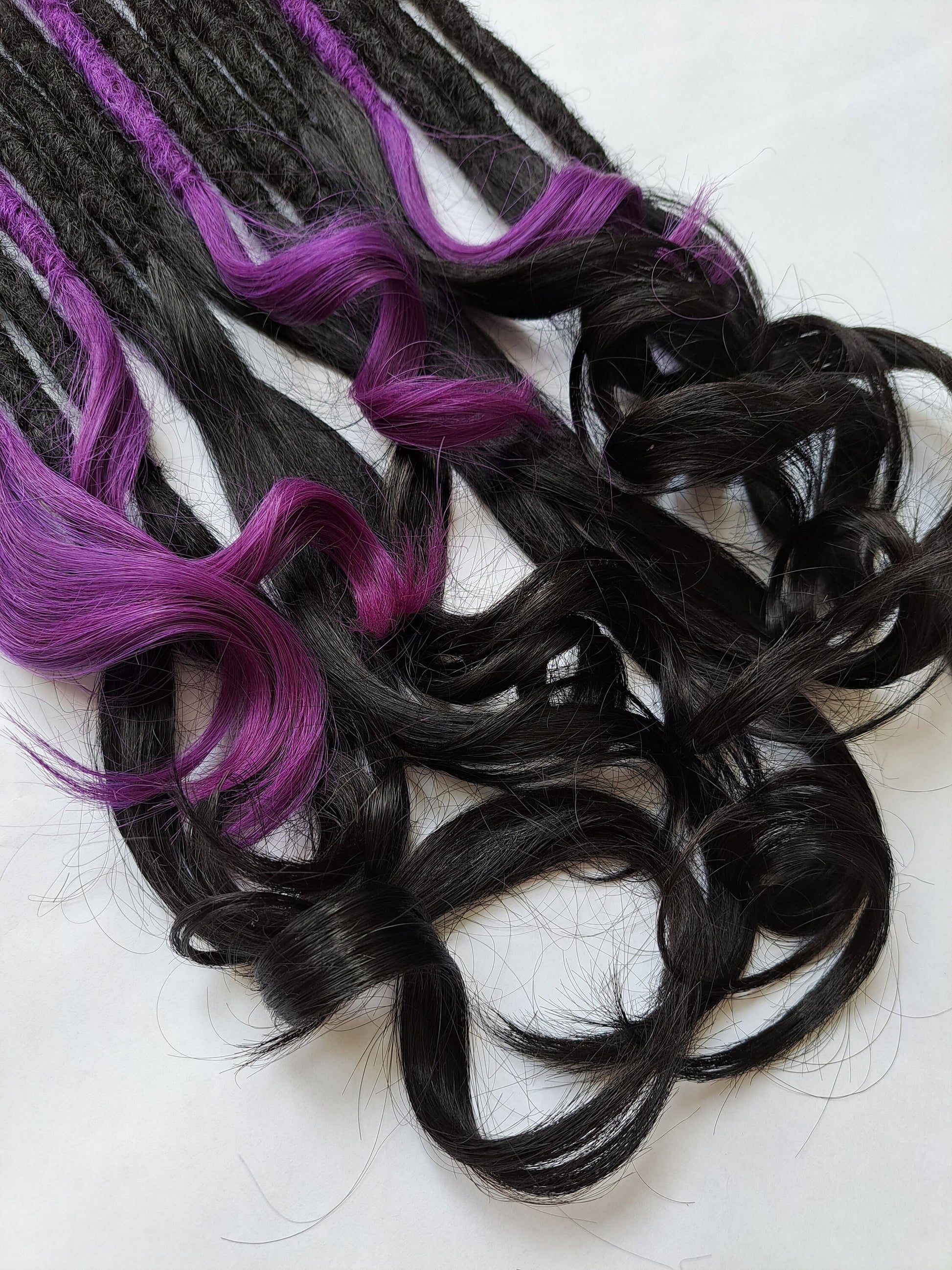 READY TO SHIP - Shed resistant 100% Human Hair Hybrid Lock extra volume luxe thick goddess ends black and purple dreads dreadlocks extenders