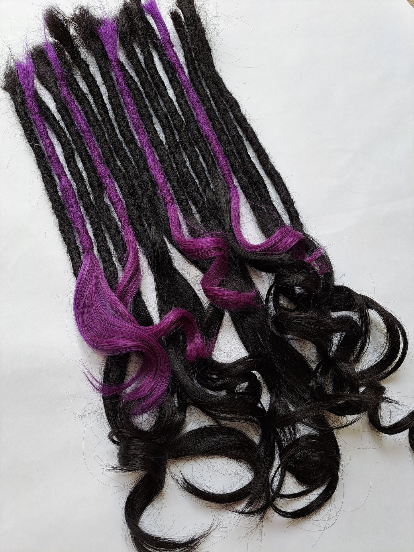 READY TO SHIP - Shed resistant 100% Human Hair Hybrid Lock extra volume luxe thick goddess ends black and purple dreads dreadlocks extenders