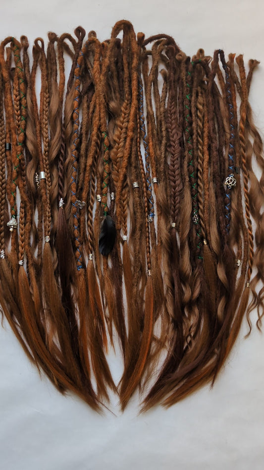 READY TO SHIP Full head of Celtic themed braid in dreadlocks: ginger redhead cowboy copper brown auburn synthetic dreads loc extensions. High Quality Crochet Locs made with Henlon.