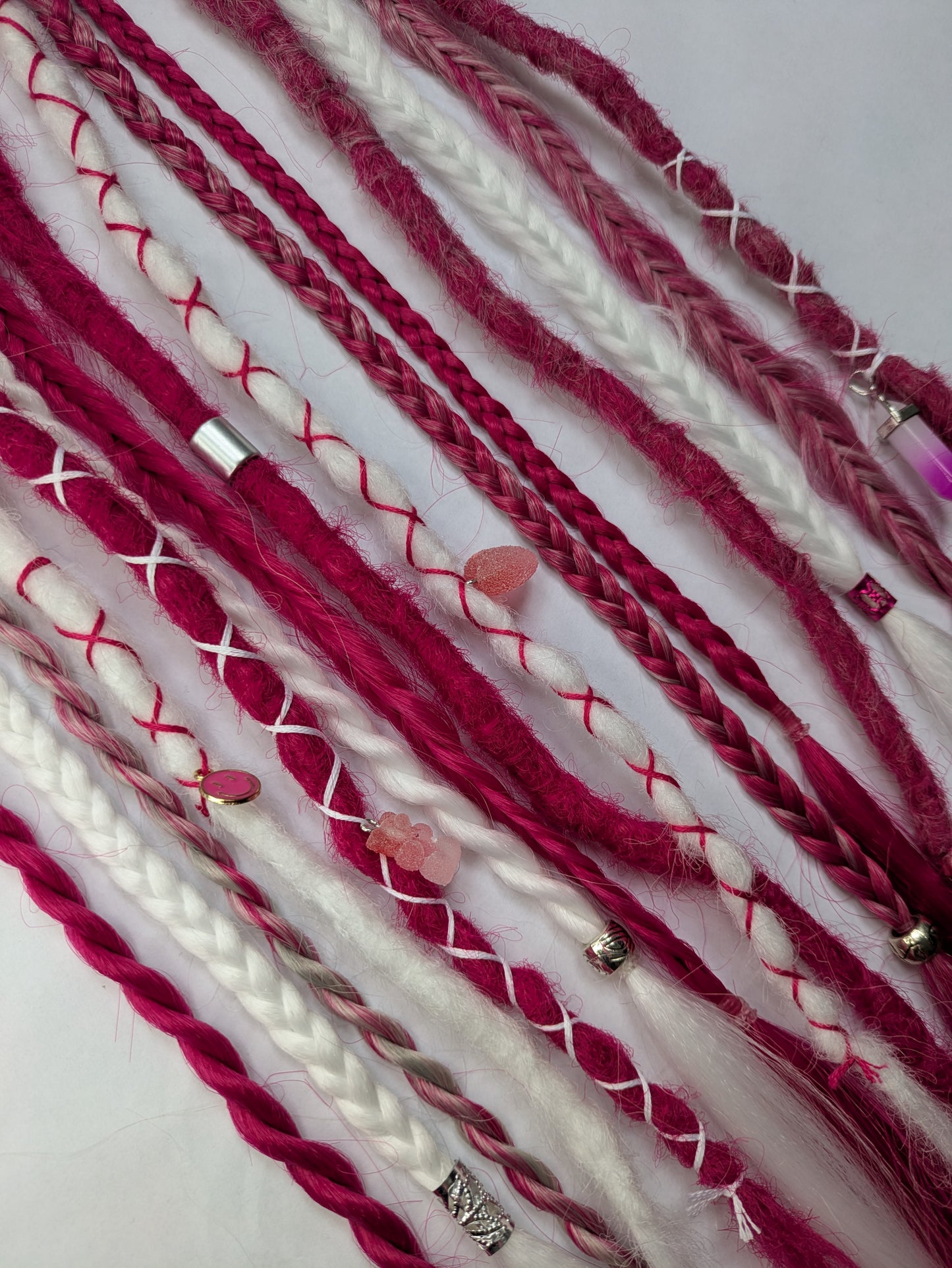 Be My Valentine 💖 READY TO SHIP dreadlock accent set white and cherry blossom pink 🌸 dreads braids. 15 x single ended braid in extensions.High Quality Crochet made with Henlon.