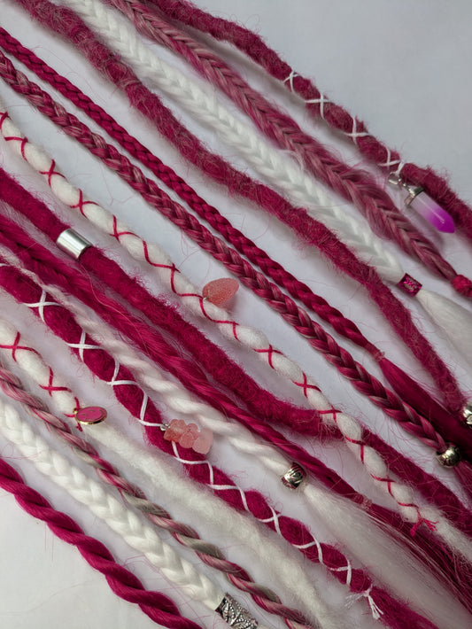 Be My Valentine 💖 READY TO SHIP dreadlock accent set white and cherry blossom pink 🌸 dreads braids. 15 x single ended braid in extensions.High Quality Crochet made with Henlon.