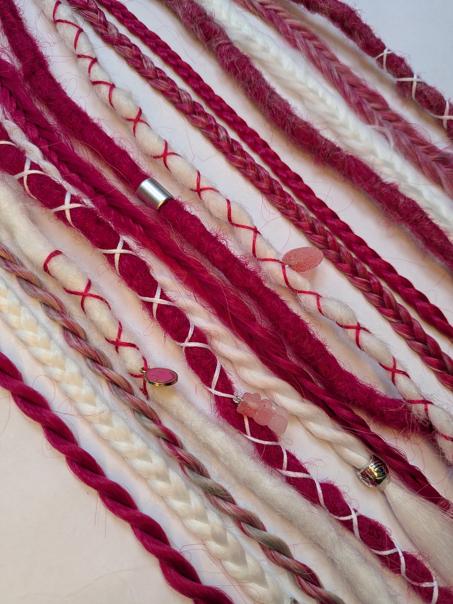 Be My Valentine 💖 READY TO SHIP dreadlock accent set white and cherry blossom pink 🌸 dreads braids. 15 x single ended braid in extensions.High Quality Crochet made with Henlon.