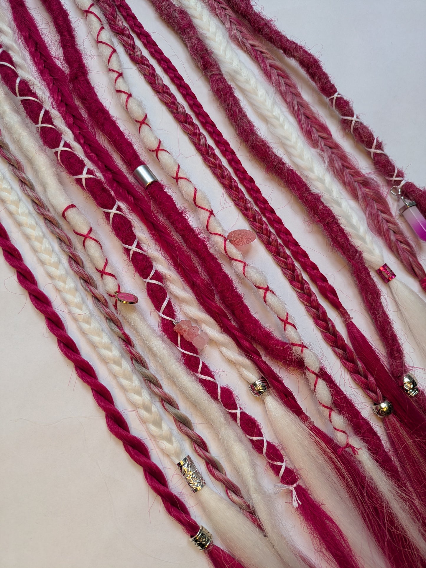 Be My Valentine 💖 READY TO SHIP dreadlock accent set white and cherry blossom pink 🌸 dreads braids. 15 x single ended braid in extensions.High Quality Crochet made with Henlon.