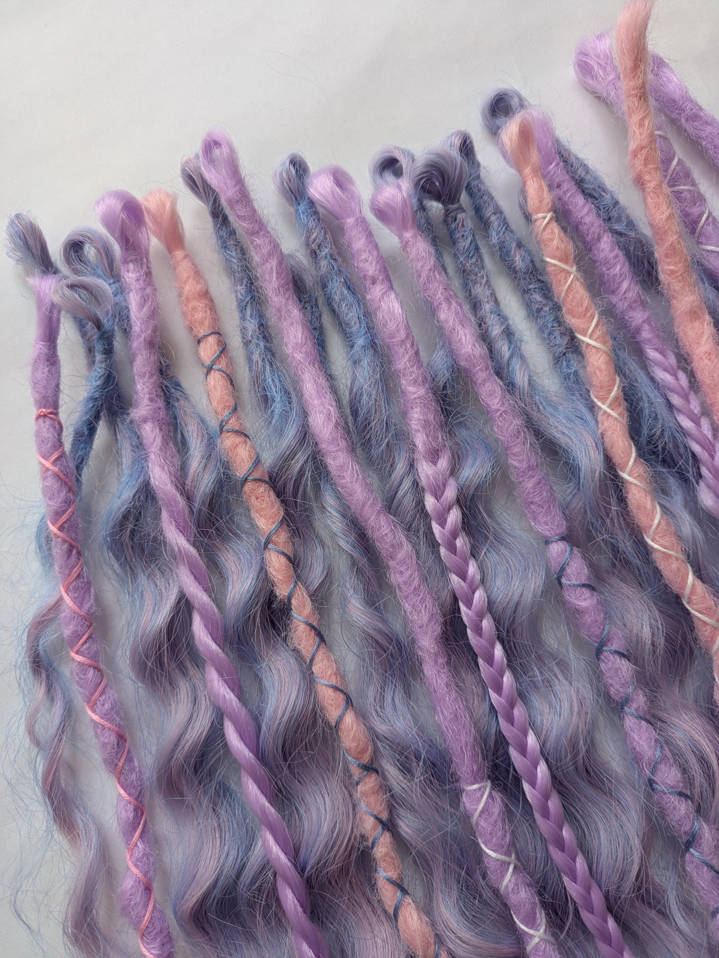 READY TO SHIP Accent set of dreamy pastel pink purple and blue dreadlocks and hybrid locks