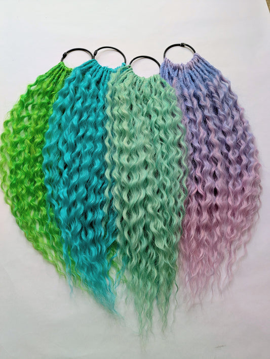 READY TO SHIP Bright Colourful Hybrid Locks - Curly Dreads / Wavy Locs / Ariel Curls