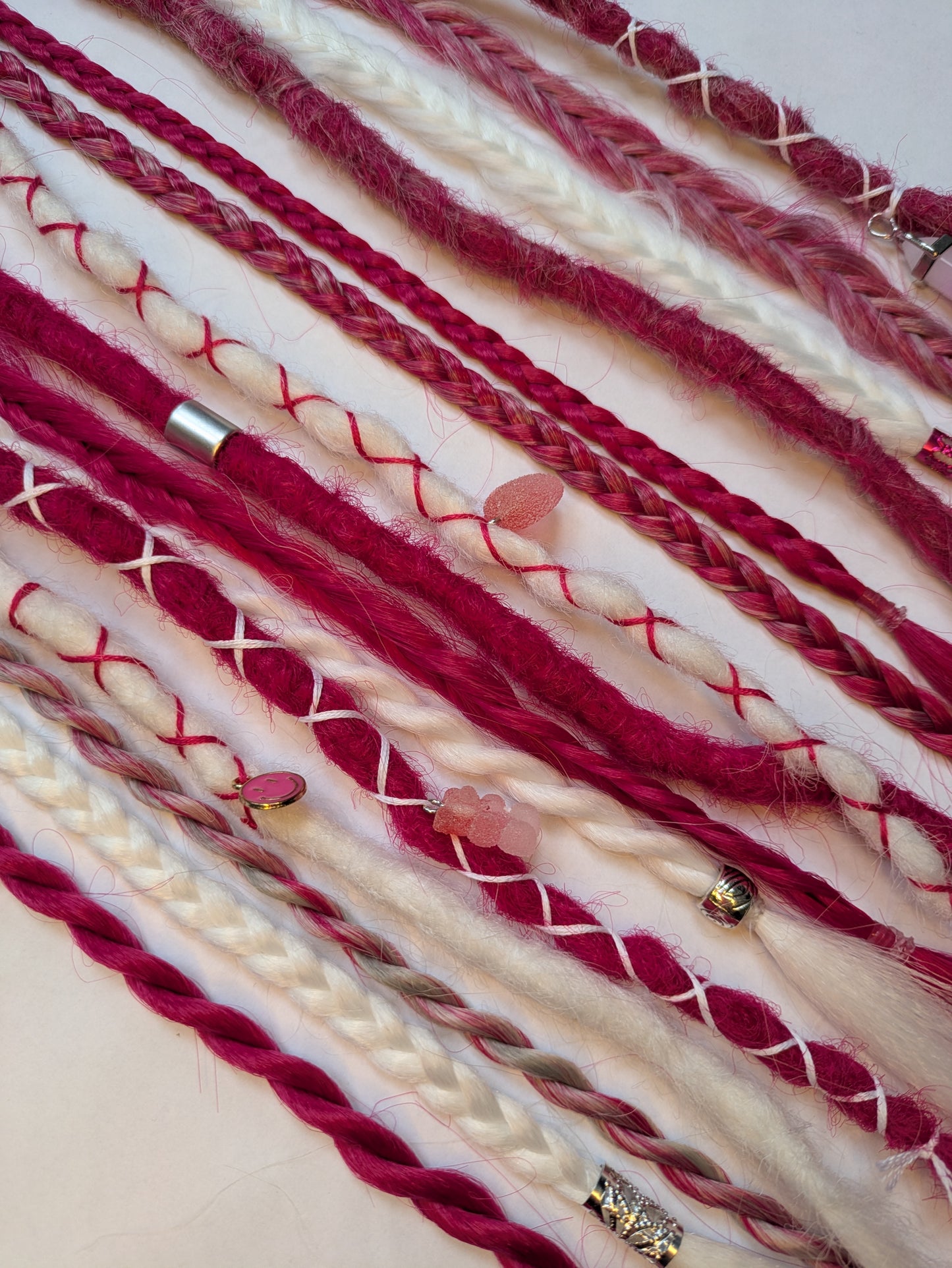 Be My Valentine 💖 READY TO SHIP dreadlock accent set white and cherry blossom pink 🌸 dreads braids. 15 x single ended braid in extensions.High Quality Crochet made with Henlon.