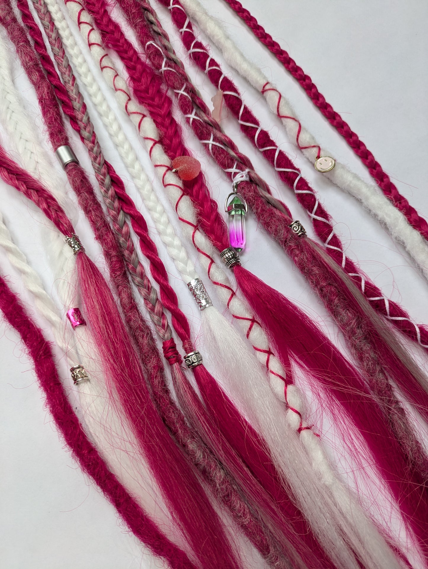 Be My Valentine 💖 READY TO SHIP dreadlock accent set white and cherry blossom pink 🌸 dreads braids. 15 x single ended braid in extensions.High Quality Crochet made with Henlon.