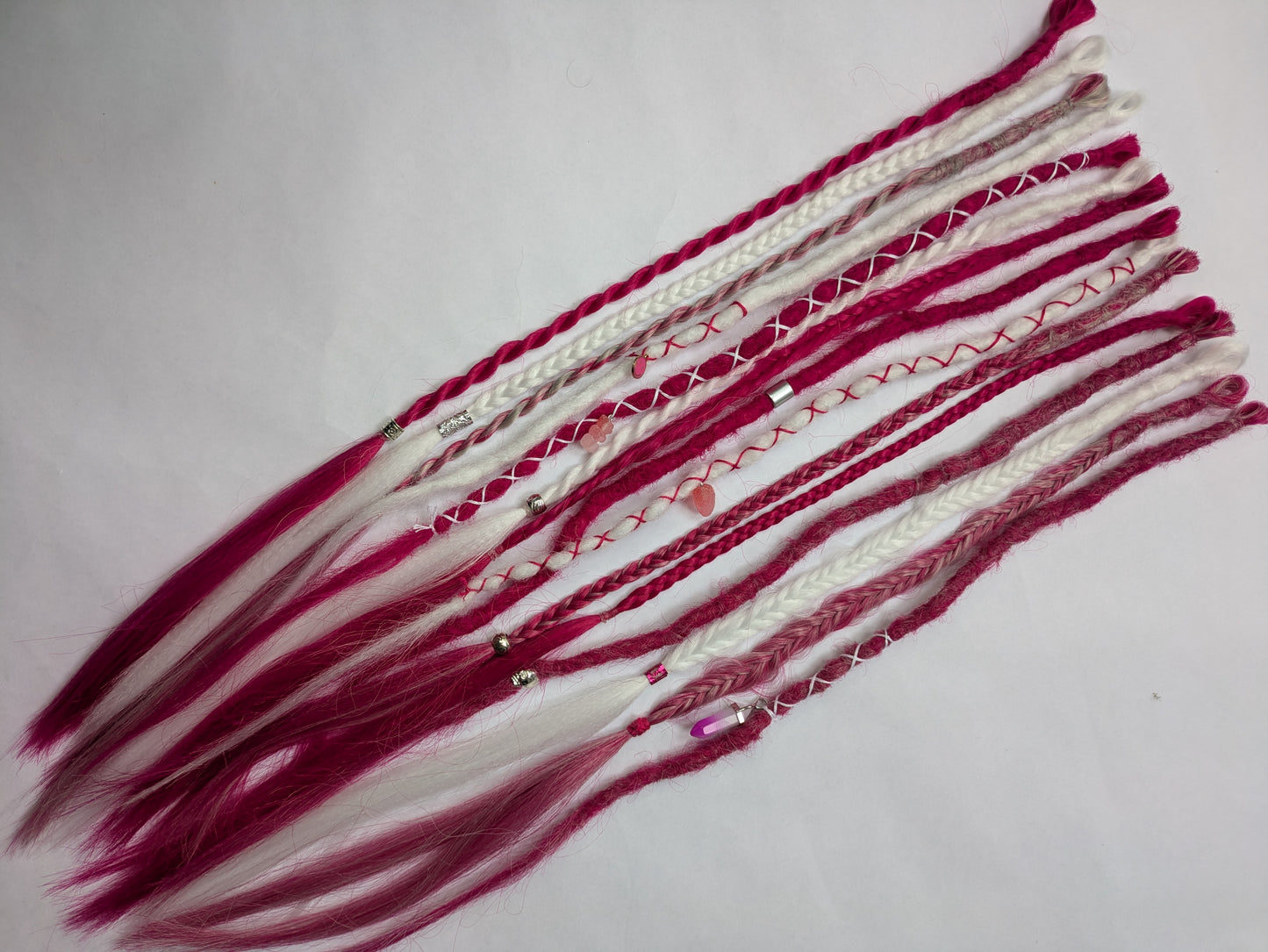 Be My Valentine 💖 READY TO SHIP dreadlock accent set white and cherry blossom pink 🌸 dreads braids. 15 x single ended braid in extensions.High Quality Crochet made with Henlon.