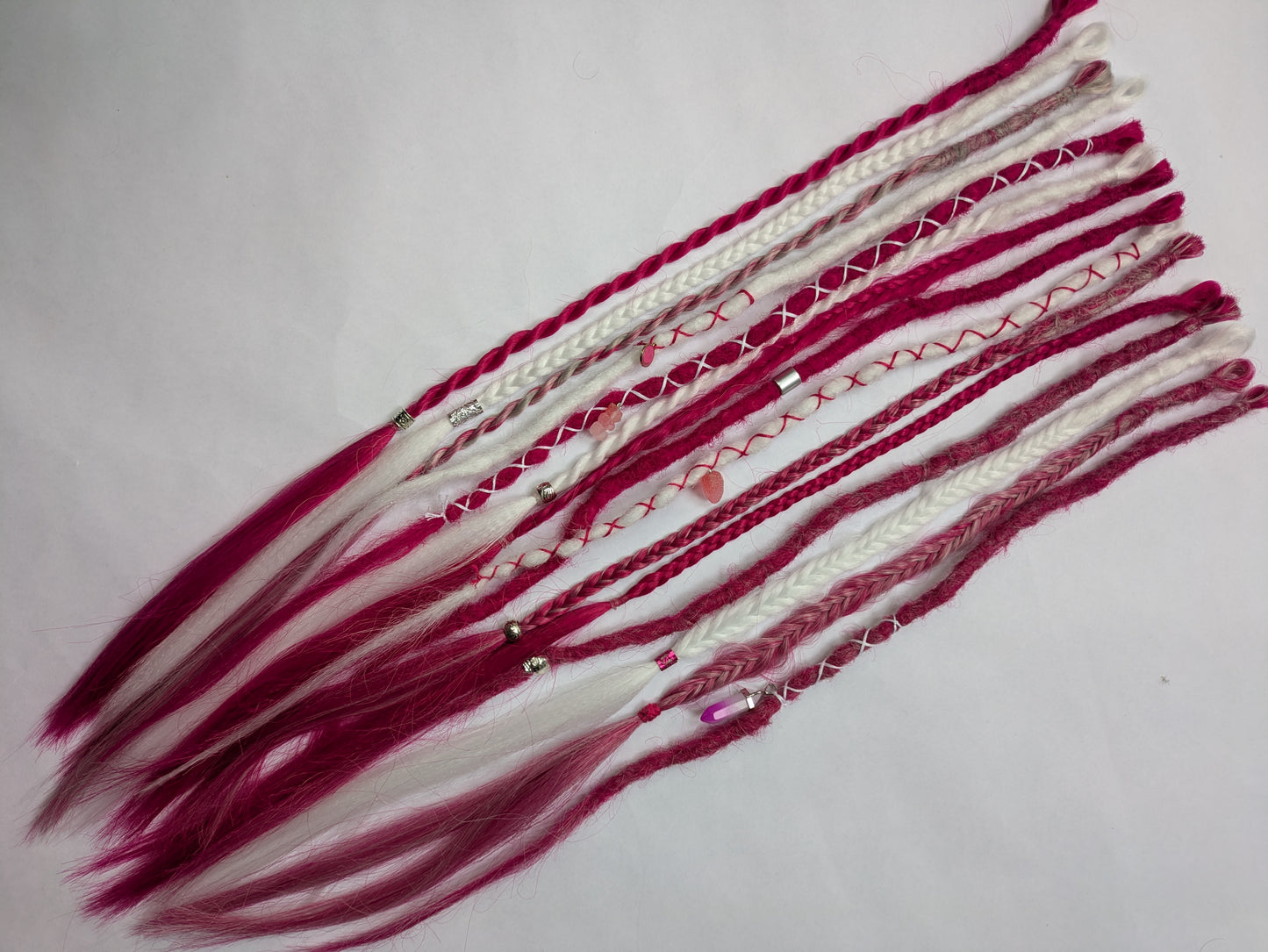 Be My Valentine 💖 READY TO SHIP dreadlock accent set white and cherry blossom pink 🌸 dreads braids. 15 x single ended braid in extensions.High Quality Crochet made with Henlon.