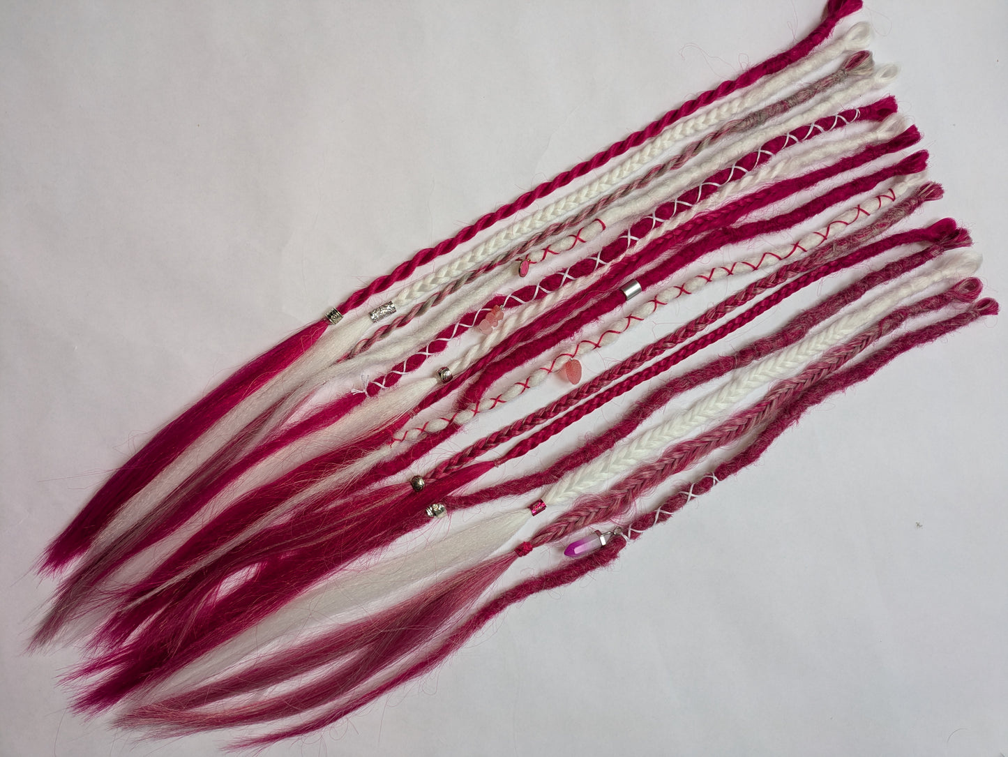 Be My Valentine 💖 READY TO SHIP dreadlock accent set white and cherry blossom pink 🌸 dreads braids. 15 x single ended braid in extensions.High Quality Crochet made with Henlon.